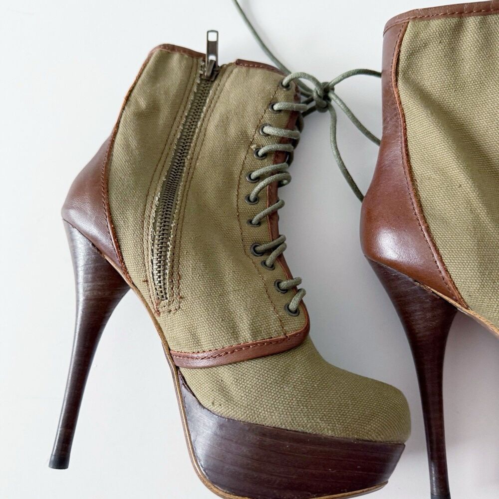Steve Madden Army Green Stiletto High Heel Ankle Boots Lace Up Combat Military 6 - Picture 2 of 16